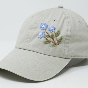 Handmade Cotton Baseball Cap, Hand Embroidered Flower Hat, Curved Brim Baseball Hat, Summer Sun Cap