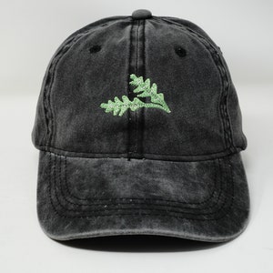 Arugula Embroidered Green Leaf Baseball Cap, Washed Cotton Curve Brim Summer Hat Black
