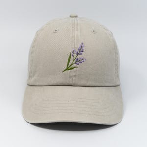 Lavender Flower Embroidered Baseball Cap, Washed Cotton Curve Brim Summer Hat