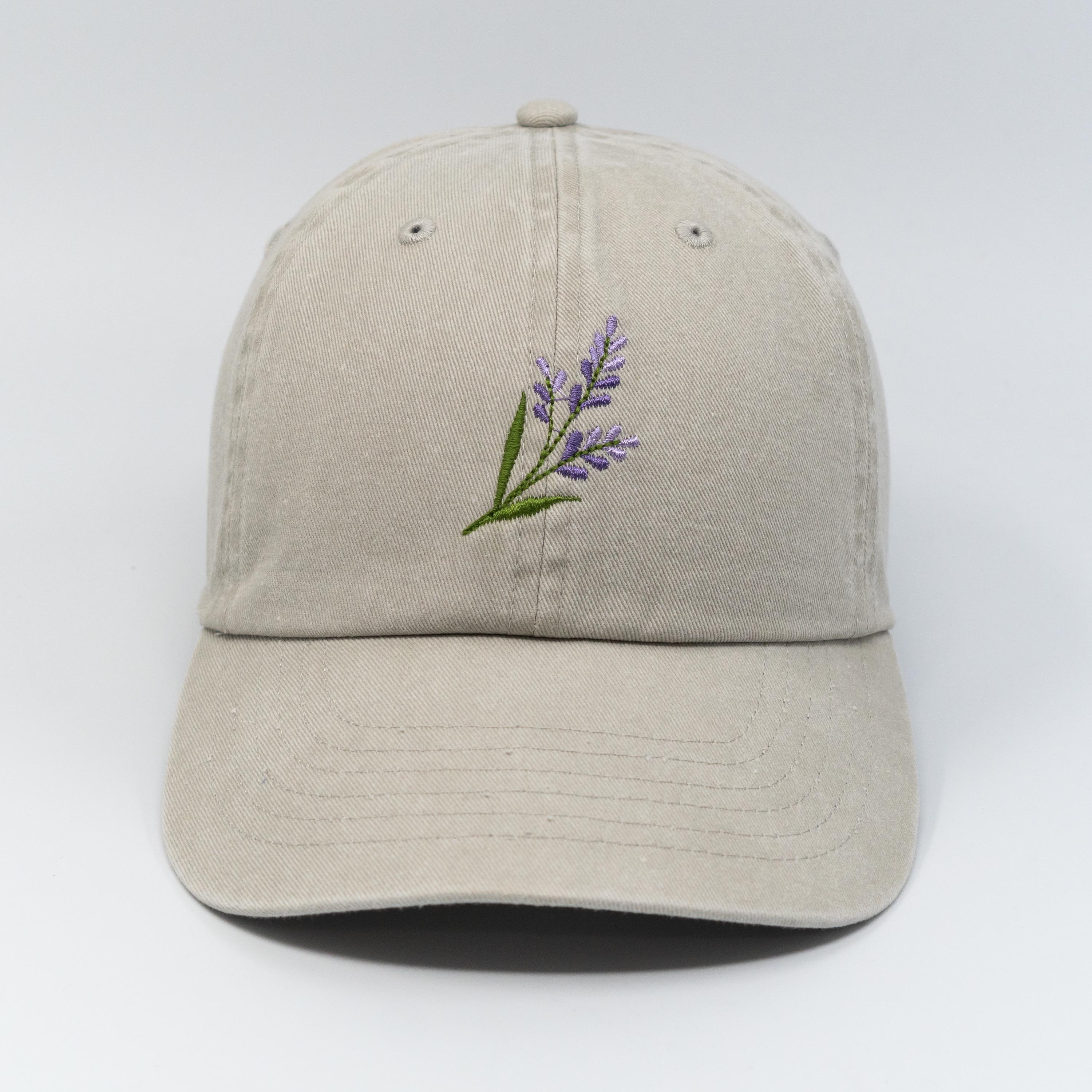 Lavender Flower Embroidered Baseball Cap, Washed Cotton