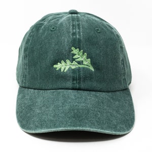 Arugula Embroidered Green Leaf Baseball Cap, Washed Cotton Curve Brim Summer Hat Green