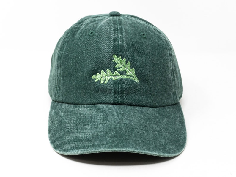 Arugula Embroidered Green Leaf Baseball Cap, Washed Cotton Curve Brim Summer Hat Green
