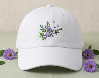 Cute Flower Embroidered Baseball Cap, Floral Theme Wash Cotton Baseball Hat, Summer Sun Hat