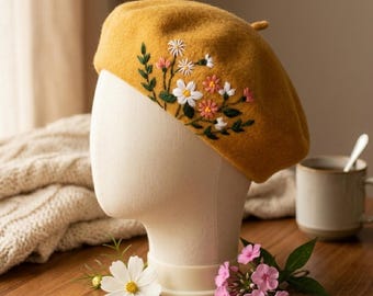 Embroidered French Beret, Hand-embroidered Flowers, 100  display picture 1