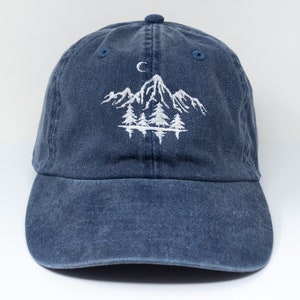 Mountain Forest Embroidered Baseball Cap Curved Brim Sun Hat Summer Shade Cap Blue