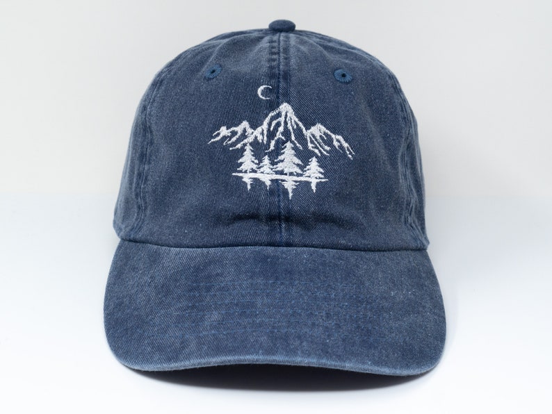 Mountain Forest Embroidered Baseball Cap Curved Brim Sun Hat Summer Shade Cap Blue