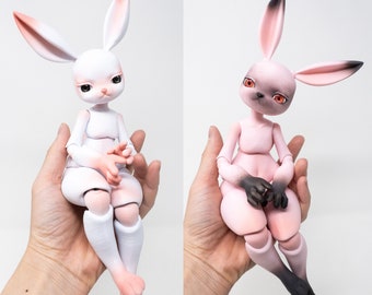 3D Printed PLA Plastic 30cm BJD, Furry Bunny Ball Jointed Doll, Pre-assembled Unpainted No Make Up