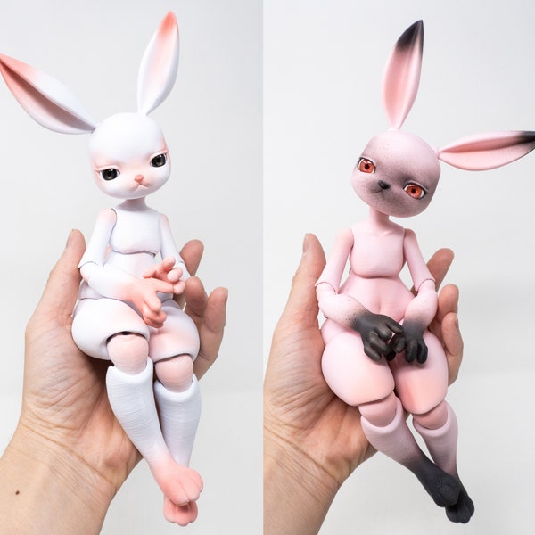 3D Printed PLA Plastic 30cm BJD, Furry Bunny Ball Jointed Doll, Pre-assembled Unpainted No Make Up
