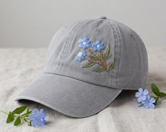 Casquette de baseball en coton faite main, chapeau avec fleurs brodées à la main, casquette de baseball à bord incurvé, casquette d'été