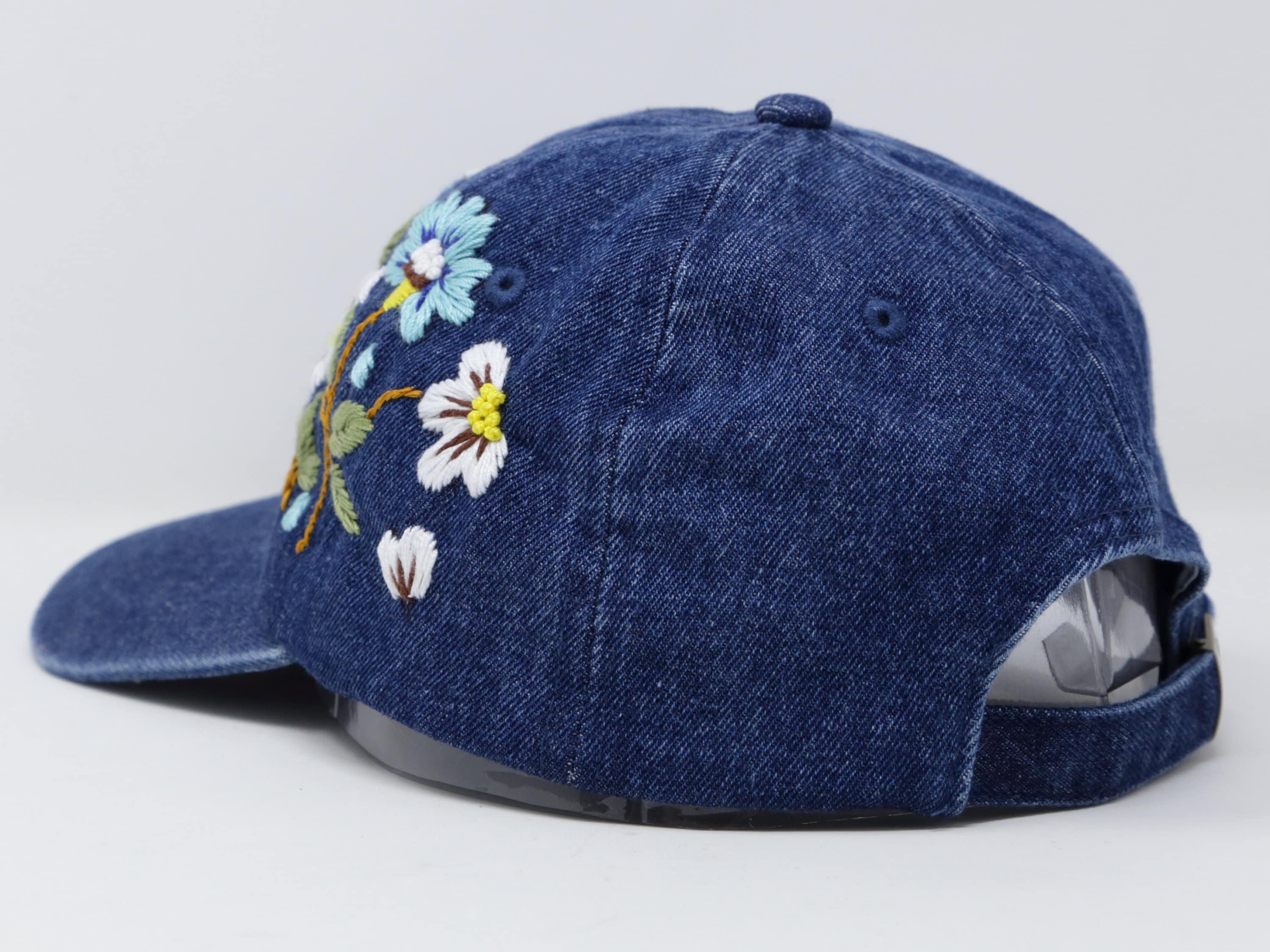 Hand Embroidered Flower Demin Jean Cotton Baseball Cap Hand - Etsy