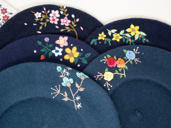 6151 Women\'s Beret, Floral Blue, One Size Fits Most Camellia Denim Beret | Floral Painter Style - sunfere main image 2