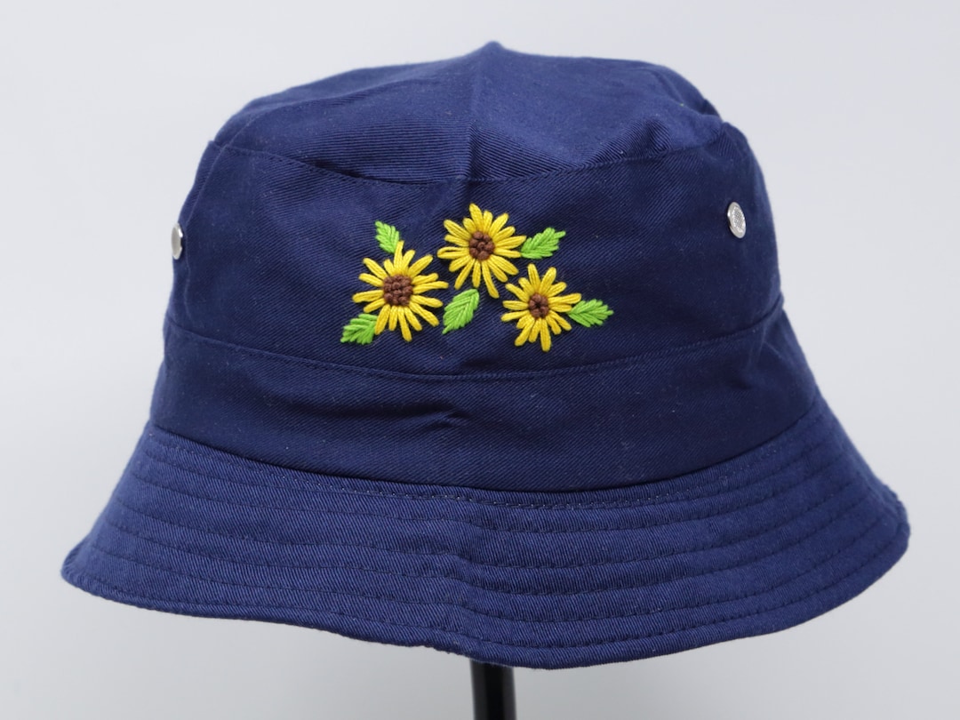 Hand Embroidered Sunflower Bucket Hat Lightweight Foldable Etsy