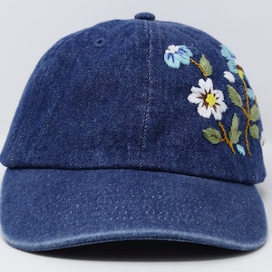 Hand Embroidered Flower Demin Jean Cotton Baseball Cap, Hand ...