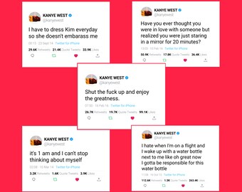 5 Kiss Cut Stickers « Kanye West » : 5 Funny Tweets - Pack 2