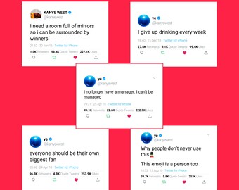 5 Kiss Cut Stickers « Kanye West » : 5 Funny Tweets - Pack 5