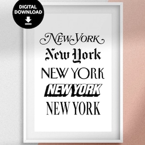 New York typografischer Druck, New York Schriftart Poster, New York City Geschenke, NYC Wandkunst, minimalistische moderne Wandkunst, Vintage Wohnheim Kunstwerk