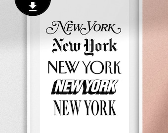 New York Schrift Art Print, minimalistische NYC Wohnkultur (Digitaler Download)