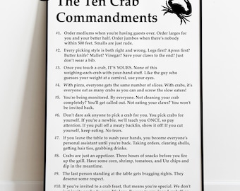 Die 10 Krabbengebete - druckbare Wandkunst für Krabbenliebhaber | Lustige Seafood Feast Regeln | Küsten Küche Dekor Geschenk | DIGITALER DOWNLOAD