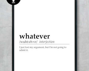 "Teenager ""Whatever"" Definition Druck, Teenagerzimmer Dekor (digitaler Download)"