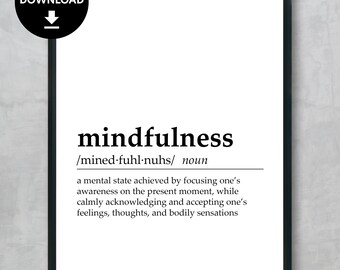 Achtsamkeit Definition Print, Therapeut Büro Dekor (digitaler Download)
