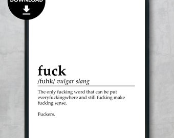 'Fuck' Definition Druck, vulgäre Wohnheim Dekoration (digitaler Download)