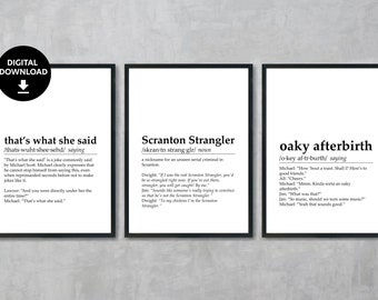 The Office Decor, Wandkunst, minimalistische Poster, Michael Scott, Dwight Schrute, That's What She Said, Scranton Strangler, Oaky Afterbirth