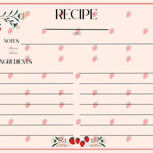 Strawberry Cottagecore Recipe Cards Set | Double-Sided 5x7 Printed Cards | Cute Vintage Kitchen Decor | Gift for Bakers & Cooks
