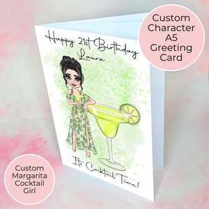 Personalisierte Margarita Geburtstagskarte, Cocktail-Grußkarte für Sie, benutzerdefinierte Charakterkarte Geschenk für Cocktailparty, Sommer-Soiree