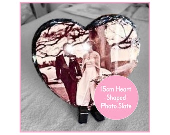 Personalized 15cm Heart Shaped Photo Slate with Sublimated High Gloss Picture, Memorial Picture Wedding Picture Keepsake Christmas Memorial