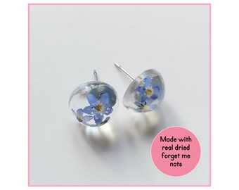 Blue Dried Forget Me Not Studs, Something Blue Wedding Gift For Bride To Be, Sentimental Hypoallergenic Set Of Studs, Blue Floral Earrings