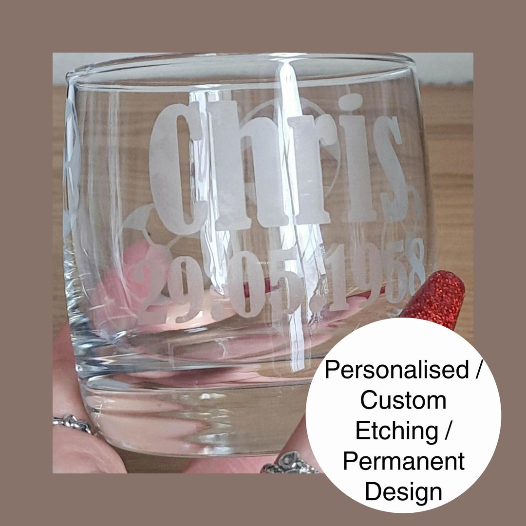 Personalised Etched Whiskey Rum Glass, Etched Glassware Gift for Him