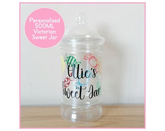 Personalised Childrens' Sweet Jar Gift, Sweet Jar With Colourful Sweet Decals, Reusable Sweet Jar, Kids Wedding Favours, Birthday Party Jars