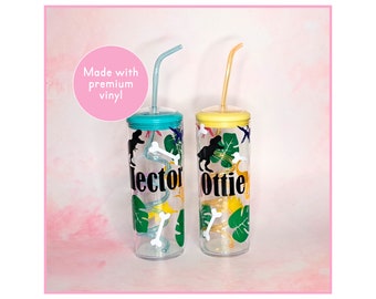 Personalized Crazy Straw Beaker With A Lid, Coloured Straw With Curly Straw Inside, Children's BPA Free Plastic Drinkware With Curly Straw
