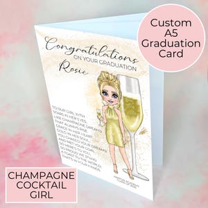 Carte A5 personnalisée champagne de remise des diplômes de la promotion 2025, fille nièce amie poème spécial prosecco carte de remise des diplômes cadeau souvenir diplômé