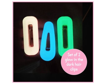 Glow in the dark hair clip barettes, set of 2 hair clips, glow,  style hairclips perfect for party bags, women's hair grip, girls hair clips