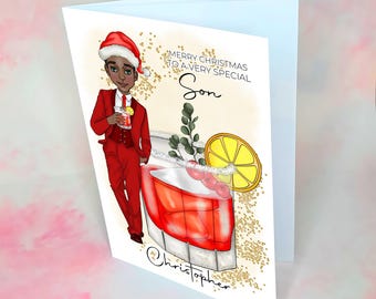 Luxury A5 The Santa Claus Cocktail Christmas Card For A Son, Christmas Card From A Parent