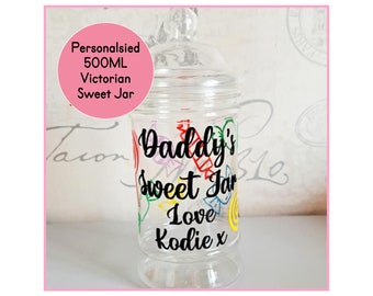Personalised Daddy's Sweet Jar Gift Birthday Gift For Dad / Daddy From Kids Plastic Victorian Style Sweet Jar Gift, Birthday Party Bag Gift
