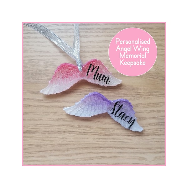Personalized Remembrance Memorial Angel Wings, Ombre Coloured Resin Angel Wings, Guardian Angel Memorial Gift, Car Decoration Angel Wings