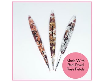 Floral Resin Pen With Real Dried Rose Petals, Rose Petals with Metallic Flakes, Bridal Wedding Pen, Wedding Declaration Signing Pen