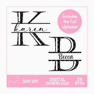 Geteilte Monoram-Svg Buchstaben, vollständiges Alphabet von A - Z, einfache Schrift-Monogramm-Stil geteilte Buchstaben, geeignet für Cricut Silhouette, DIGITAL DOWNLOAD