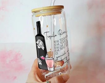 Receta de margarita de tequila rosa transparente de 16 oz en vaso Libby, regalo de cumpleaños para ella, regalo de agradecimiento para la recepcionista de un maestro, fin de curso