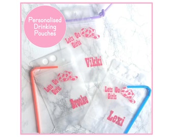 Personalised Eco Friendly Reusable Drinking Pouch, Personalised Hen Party Drinking Pouches For Bridal Party, Smoothies Juice Alcohol Drinks