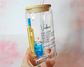 Calcomanía de cóctel Libby transparente de 16 oz con Vodka Girl, regalo para su cumpleaños importante, set de regalo inspirado en vodka australiano para ella, regalo de cóctel sin alcohol