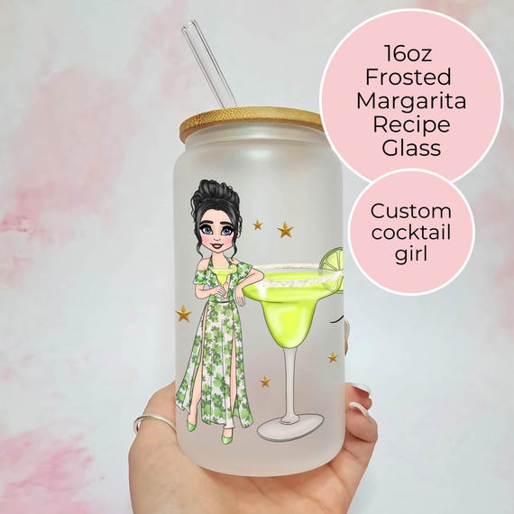 16oz Frosted Margarita Cocktail Character Glass, Summer Soiree Festival Drinkware, Luxury Wedding Receiption Drinking Glassware For Guests