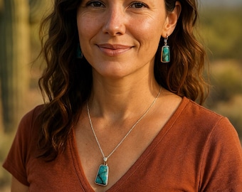 Handmade Turquoise Jewelry Set - Sterling Silver Pendant & Earrings with 20-inch Chain - Unique Gift for Her