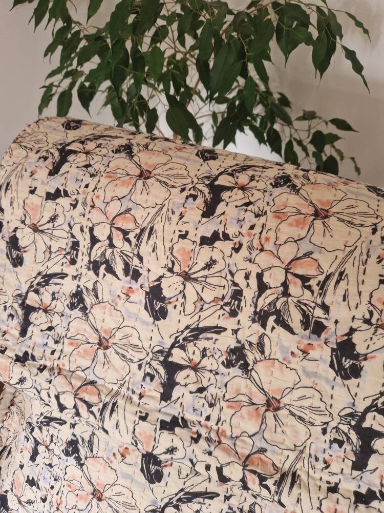 Vintage Kantha Queen Size Bedspread Boho Kantha Quilt Indian Etsy