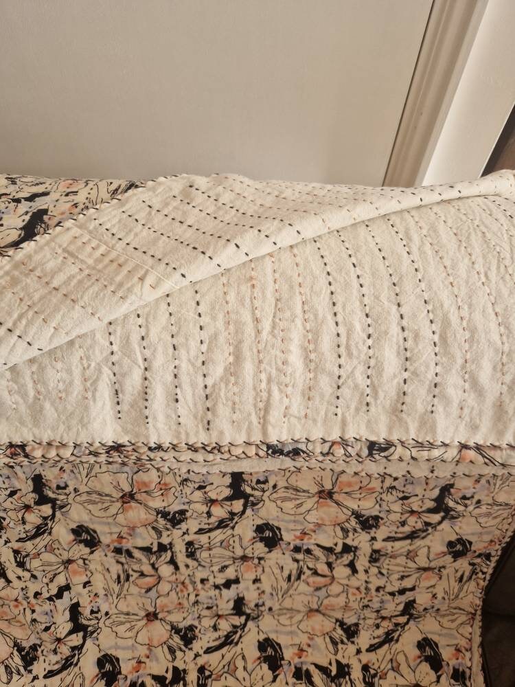 Vintage Kantha Queen Size Bedspread Boho Kantha Quilt Indian Etsy