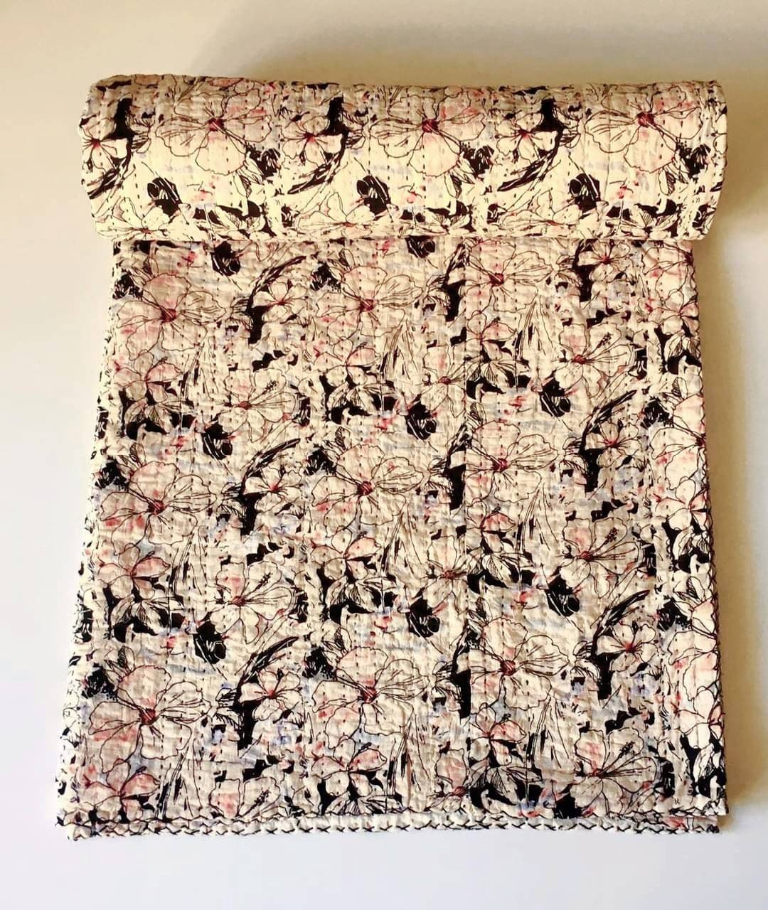 Vintage Kantha Queen Size Bedspread Boho Kantha Quilt Indian Etsy