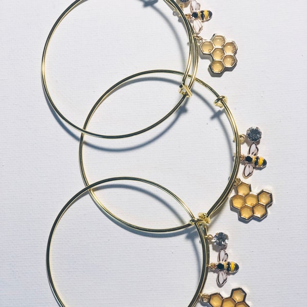 Bee and Honeycomb Charm Bangle