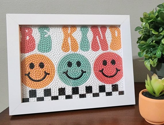Be Kind Retro Smiley Face Diamond Painting Art Kit with Frame DIY Adult and Kids